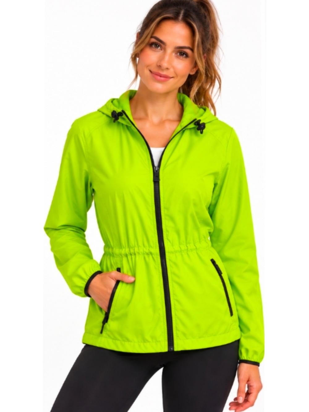 Xersion Lightweight Lime Green Hooded Jacket Size S